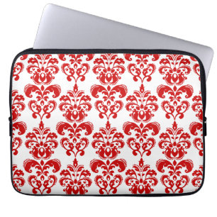 Girly Red White  Damask Pattern 2 Laptop Sleeve
