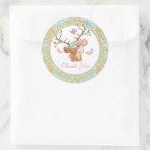 Girly Reindeer gepersonaliseerd Dank u Ronde Sticker (Tas)