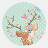 Girly Reindeer Ronde Sticker (Voorkant)