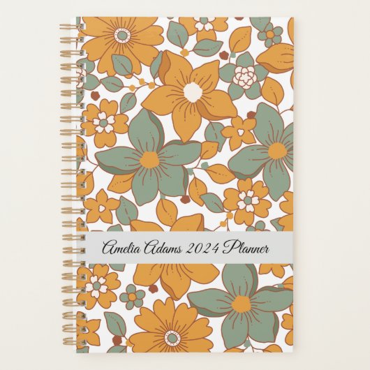 Girly Retro Bloemenschool groen Planner (Voorkant)