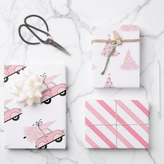 Girly Retro Chic Pink kerst Inpakpapier Vel (Voorkant)