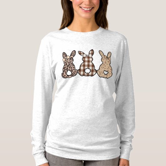 Girly Retro Cotton-Tail Easter Bunnies Long-Sleeve T-shirt (Voorkant)