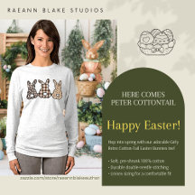Girly Retro Cotton-Tail Easter Bunnies Long-Sleeve