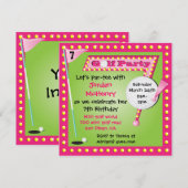 Girly Retro Miniature Golf Party Invitation Kaart (Voorkant / Achterkant)