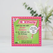 Girly Retro Miniature Golf Party Invitation Kaart (Staand voorkant)