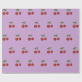 Girly Retro Pastel Purple Red Cherry Fruit Pattern Cadeaupapier (Vlak)