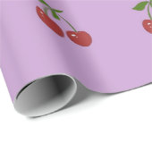 Girly Retro Pastel Purple Red Cherry Fruit Pattern Cadeaupapier (Rol Hoek)