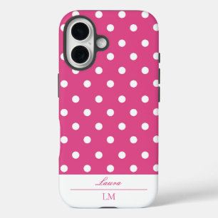 Girly Retro Pink Polka Dot iPhone 16 Hoesje