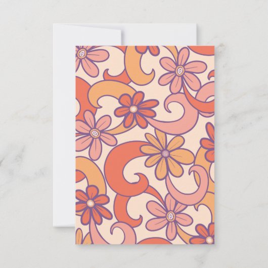 Girly Retro Roze Sinaasappel Groovy Flowers Bedankkaart (Achterkant)