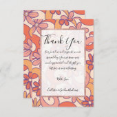 Girly Retro Roze Sinaasappel Groovy Flowers Bedankkaart (Voorkant / Achterkant)