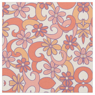Girly Retro Roze Sinaasappel Groovy Flowers Stof