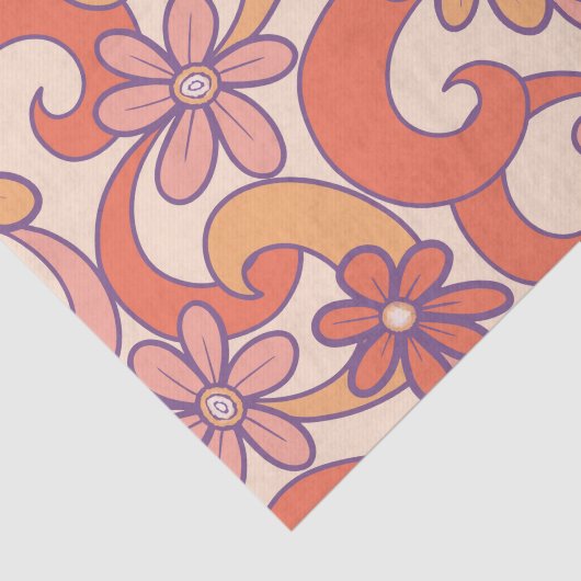 Girly Retro Roze Sinaasappel Groovy Flowers Tissuepapier (Detail)