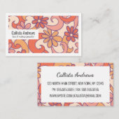 Girly Retro Roze Sinaasappel Groovy Flowers Visitekaartje (Voorkant / Achterkant)