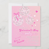 Girly Retro Roze Zilveren Disco Ball Galentine's D Kaart (Voorkant)