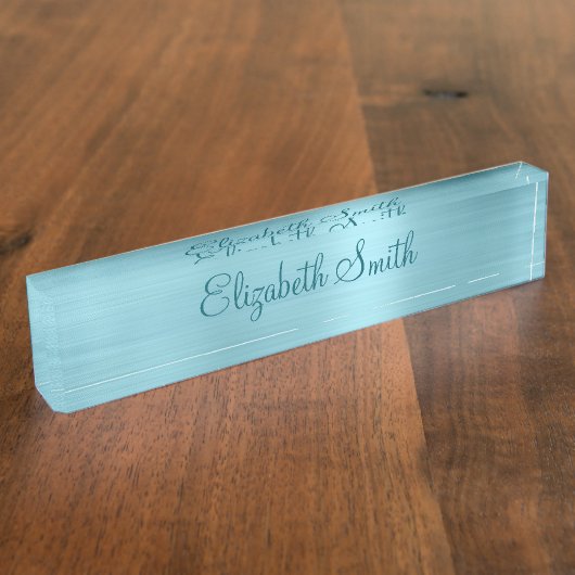 Girly Robin Egg Blue Faux Metallic Foil Naambordje (Zijkant)
