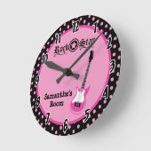 Girly Rock Star Pink Guitar Personalized Clock Ronde Klok (Hoek)