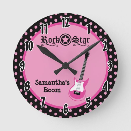 Girly Rock Star Pink Guitar Personalized Clock Ronde Klok (Voorkant)