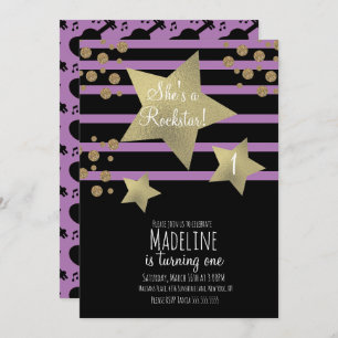 Girly Rockstar Guitar Faux Gold Star Kaart