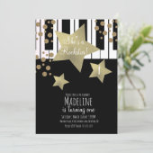 Girly Rockstar Guitar Faux Gold Star Piano Kaart (Staand voorkant)