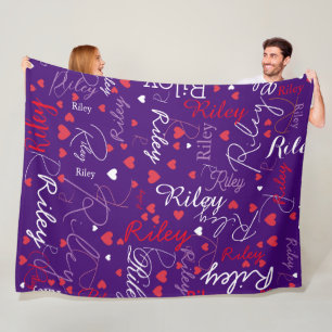 Girly rode harten over blauwachtig Paarse Custom Fleece Deken