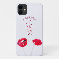 Girly Rode Lippen Harten Gepersonaliseerde Naam LG