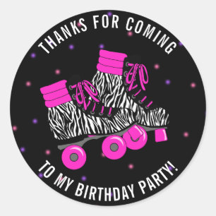 Girly Roller Schaats Birthday Bedankt Ronde Sticker