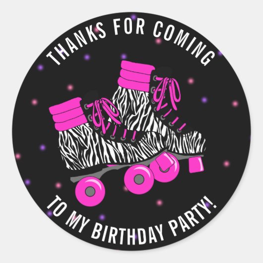 Girly Roller Schaats Birthday Bedankt Ronde Sticker (Voorkant)