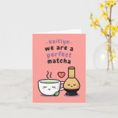 Girly Romantische Matcha Thee Tekening Valentijnsd Kaart (Gele Bloem)