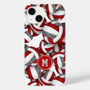Girly rood grijs team kleuren volleyballen patroon Case-Mate iPhone 14 hoesje
