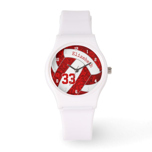 Girly rood wit aangepaste sport volleybal horloge (Voorkant)