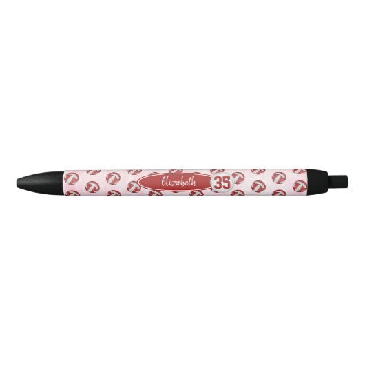 Girly rood wit gepersonaliseerd volleybal zwarte inkt pen (Voorkant)