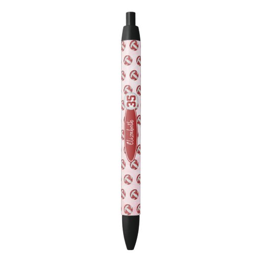 Girly rood wit gepersonaliseerd volleybal zwarte inkt pen (Voorkant Verticaal)