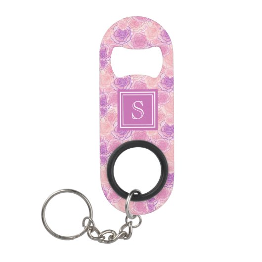  Girly Roos Bloemen Custom Monogram Mini Flessenopener (Voorkant)