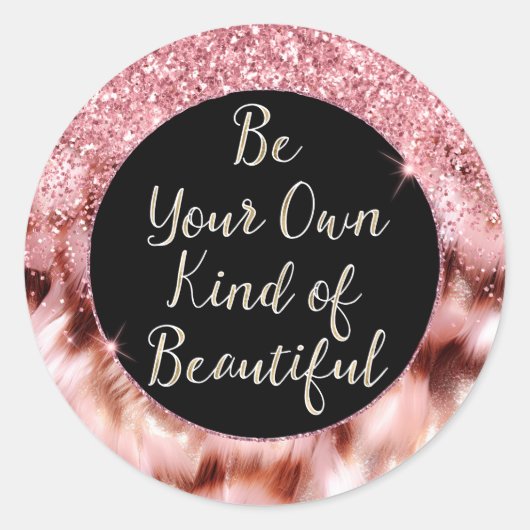 Girly Roos Glitzy Sparkle Gold Zebra Glitter Ronde Sticker (Voorkant)