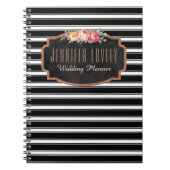 Girly Roos Gold B&W Stripes | Jouw naam Monogram Notitieboek (Voorkant)