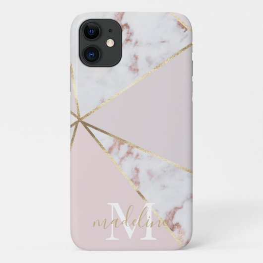 Girly Roos Gold Blush Geometric Monogram iPhone 11 Case-Mate iPhone Case (Achterkant)