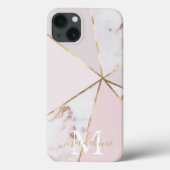 Girly Roos Gold Blush Geometric Monogram iPhone 13 Case-Mate iPhone Case (Achterkant)