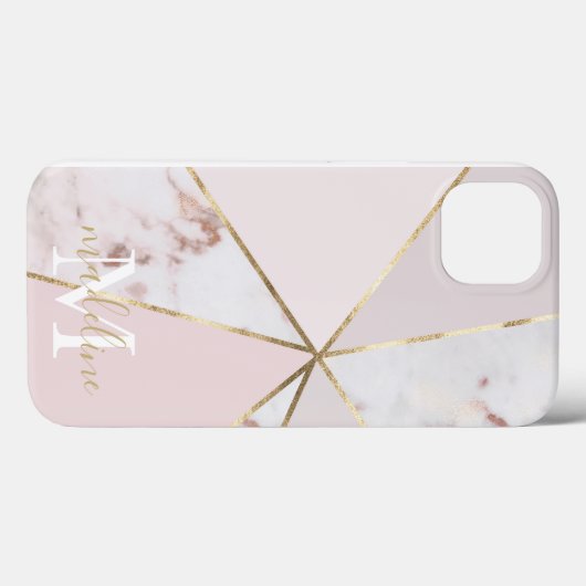 Girly Roos Gold Blush Geometric Monogram iPhone 13 Case-Mate iPhone Case (Achterkant (horizontaal))