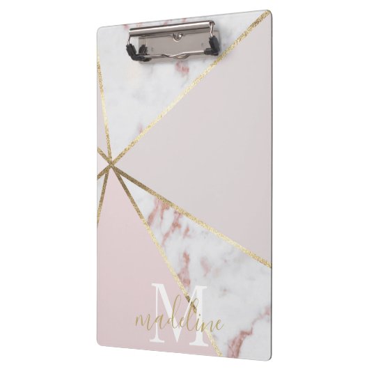 Girly Roos Gold Blush Geometric Monogram Klembord (Links)