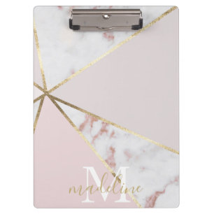 Girly Roos Gold Blush Geometric Monogram Klembord