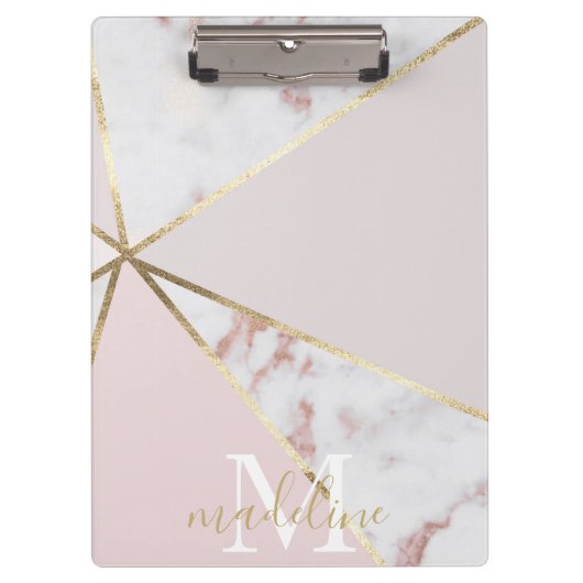Girly Roos Gold Blush Geometric Monogram Klembord (Voorkant)
