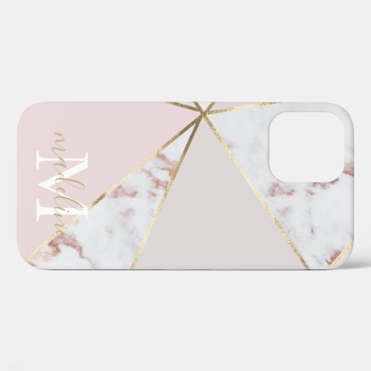 Girly Roos Gold Blush Geometric Monogrammed Case-Mate iPhone Case (Achterkant (horizontaal))