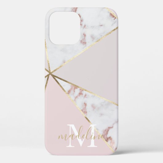 Girly Roos Gold Blush Geometric Monogrammed Case-Mate iPhone Case (Achterkant)