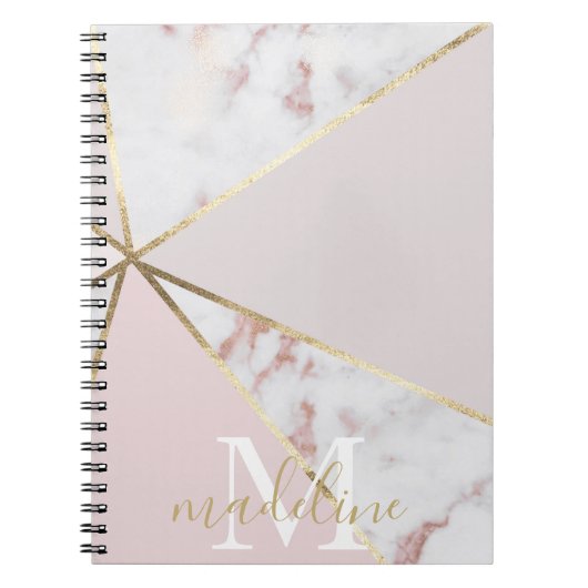 Girly Roos Gold Blush Geometric Monogrammed Notitieboek (Voorkant)