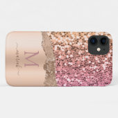 Girly Roos Gold Blush Pink Faux Glitter Monogram Case-Mate iPhone Case (Achterkant (horizontaal))