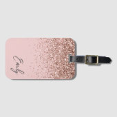 Girly Roos Gold Blush Pink Glitter Monogram Bagagelabel (Voorkant (horizontaal))