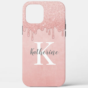 Girly Roos Gold Blush Pink Glitter Monogram Case-Mate iPhone Case