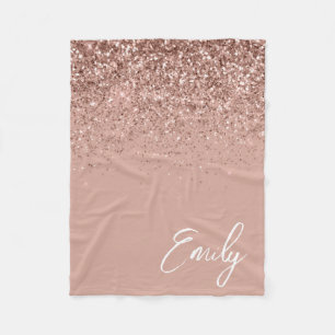 Girly Roos Gold Blush Pink Glitter Monogram Fleece