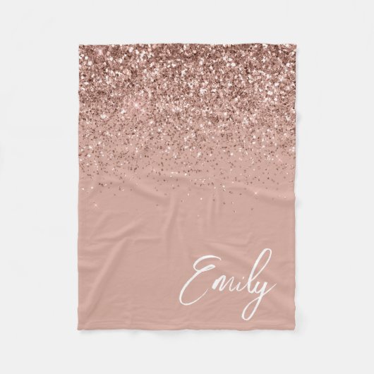 Girly Roos Gold Blush Pink Glitter Monogram Fleece (Voorkant)