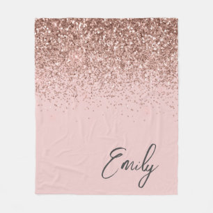 Girly Roos Gold Blush Pink Glitter Monogram Fleece Deken